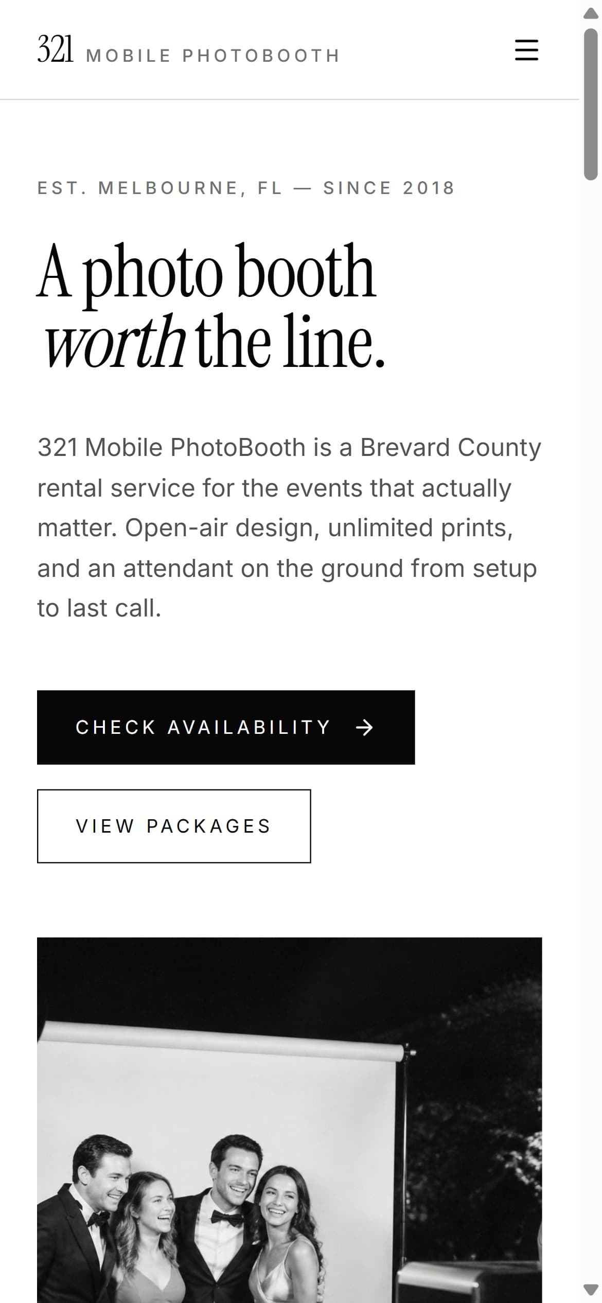 321 Mobile PhotoBooth website on a phone, built by Two Lens Media